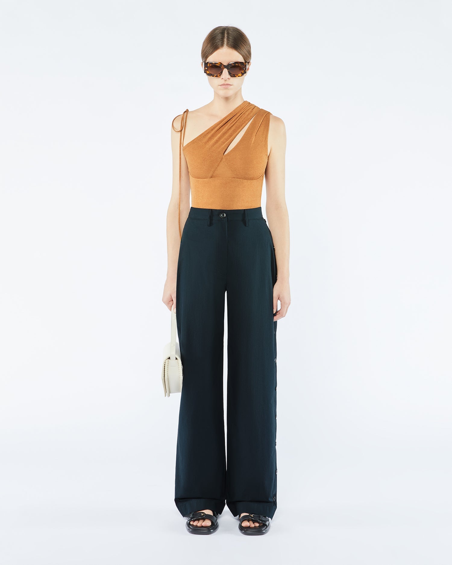 Nessa Cotton Straight-Leg Pants | Off Black