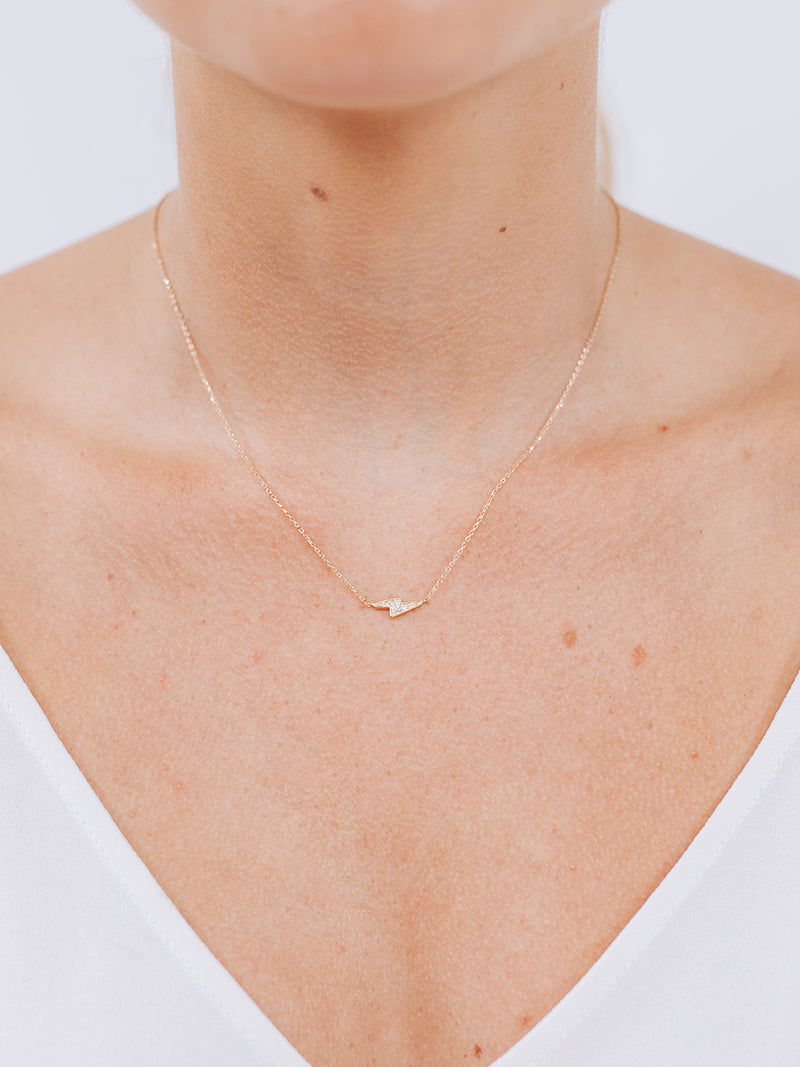 Aztec Pave Lightning Bolt Necklace | Diamonds | 14K Yellow Gold