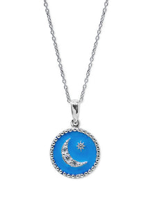 Aztec Enamel Crescent Moon Medallion | White Sapphire | 925 Rhodium Plated Sterling Silver