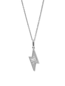 Aztec Lightning Bolt Melange Pendant | White Sapphire/Topaz | 925 Rhodium Plated Sterling Silver