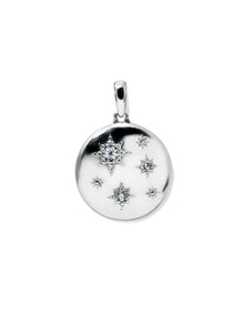 Aztec Constellation North Star Domed Medallion | Clear Topaz | 925 Rhodium Plated Sterling Silver