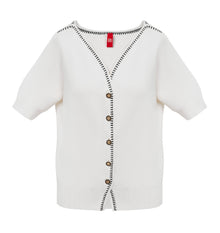 Short-Sleeve V-Neck Knit Cardigan | White