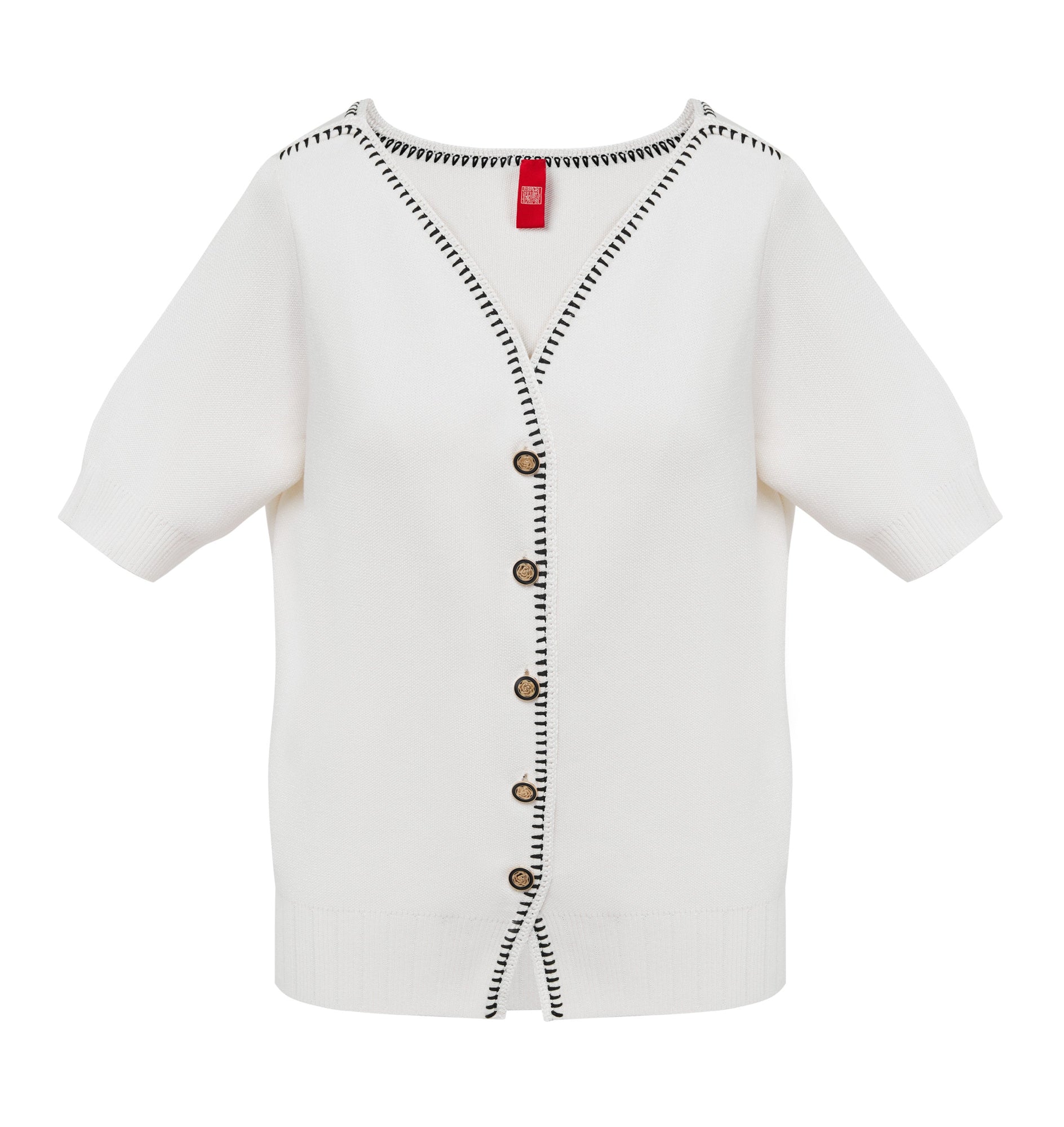 Short-Sleeve V-Neck Knit Cardigan | White