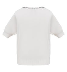 Short-Sleeve V-Neck Knit Cardigan | White