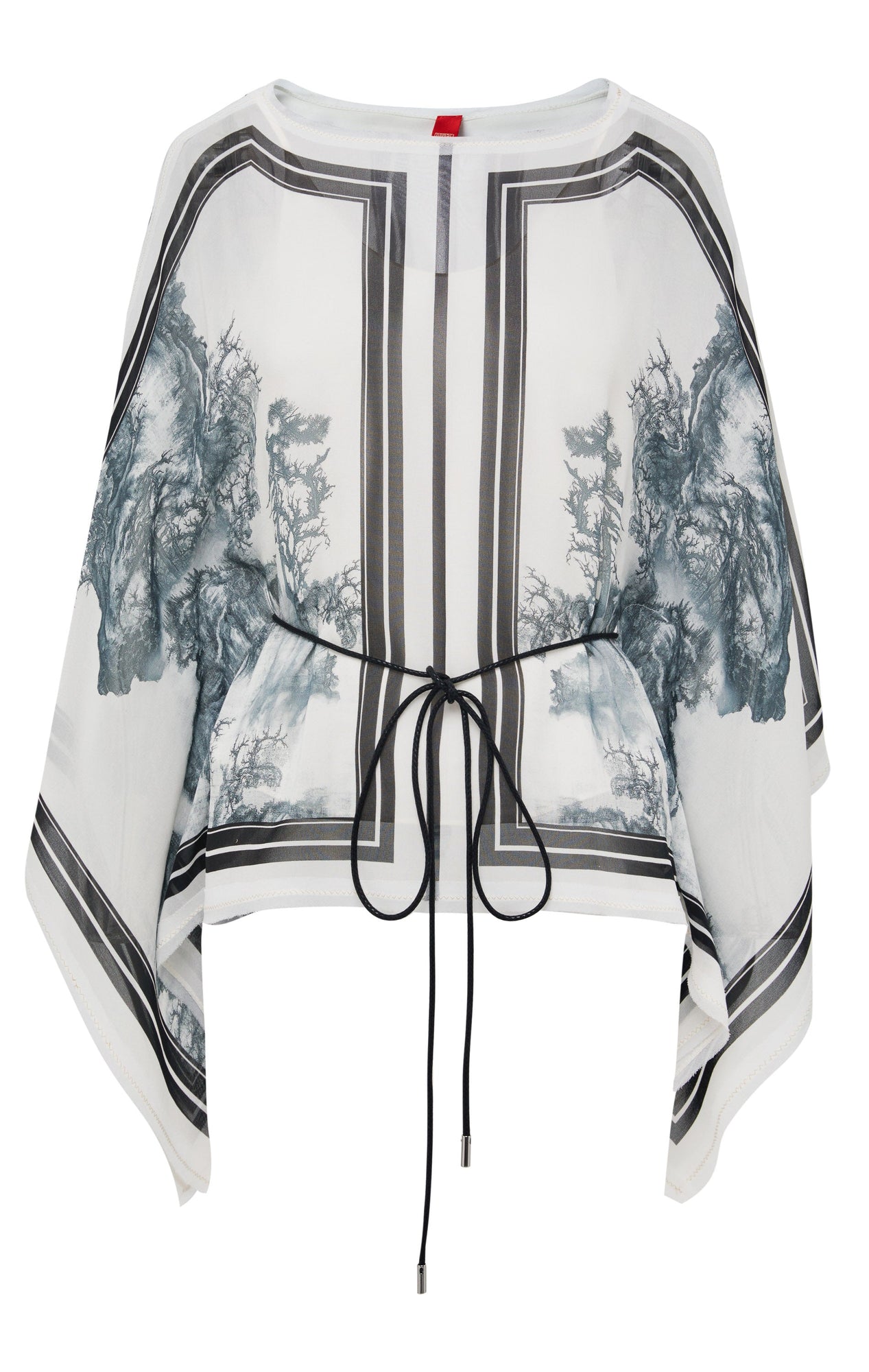 Neo-Chinese Chinese Style Printed Round Neck Silk Shirt | White