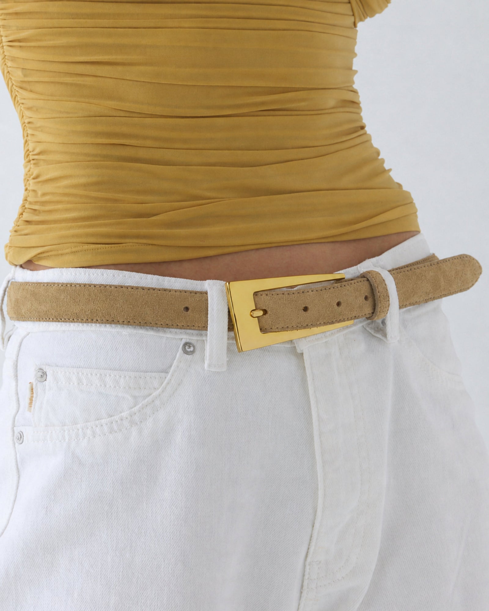 No. 10 Belt | Taupe Suede/Gold