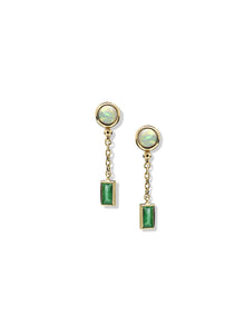 Cleo Carre Chain Drop Earrings | Australian Opal/Emerald | 14K Yellow Gold