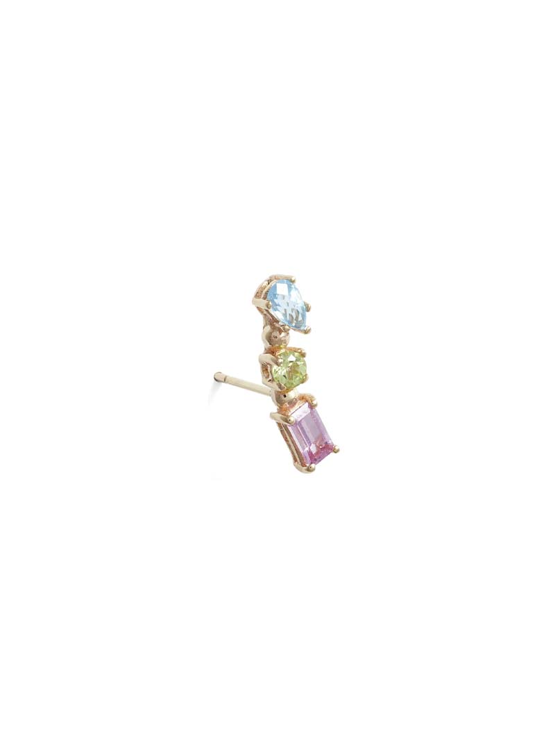 Melia Geometric Rainbow Ear Crawler | Pink Sapphire/Swiss Blue Topaz/Peridot | 14K Yellow Gold