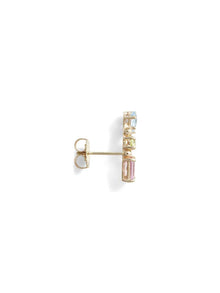 Melia Geometric Rainbow Ear Crawler | Pink Sapphire/Swiss Blue Topaz/Peridot | 14K Yellow Gold