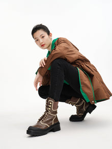 Knit Cuffs Combat Boots | Brown