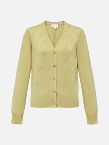 Wool Cashmere V-Neck Sequin Knit Cardigan | Green