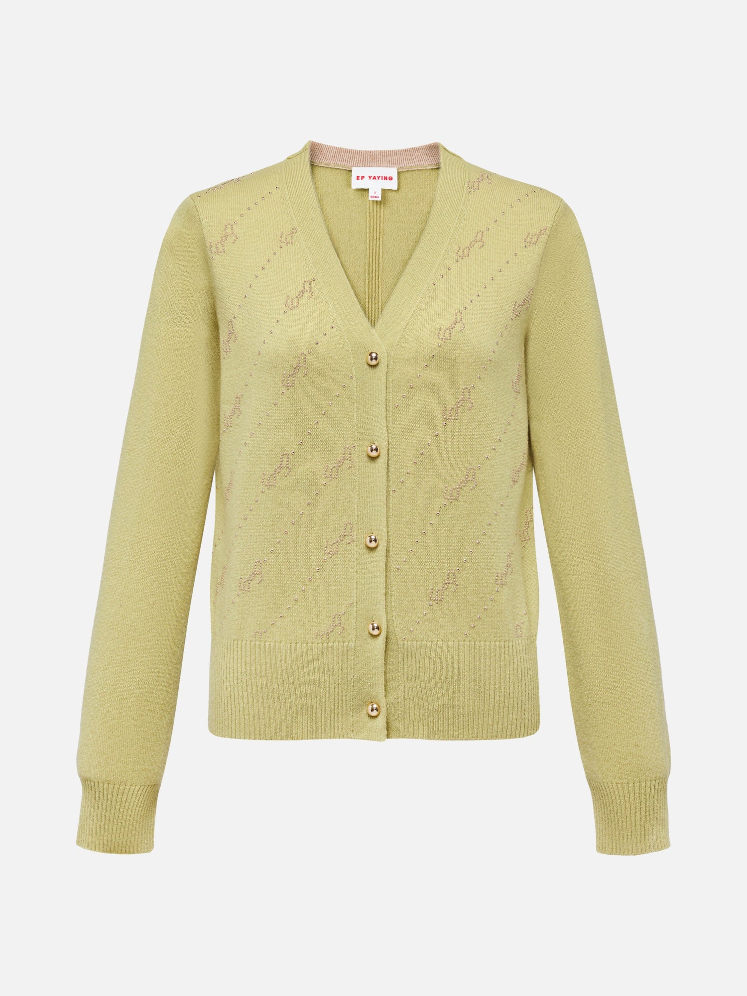 Wool Cashmere V-Neck Sequin Knit Cardigan | Green