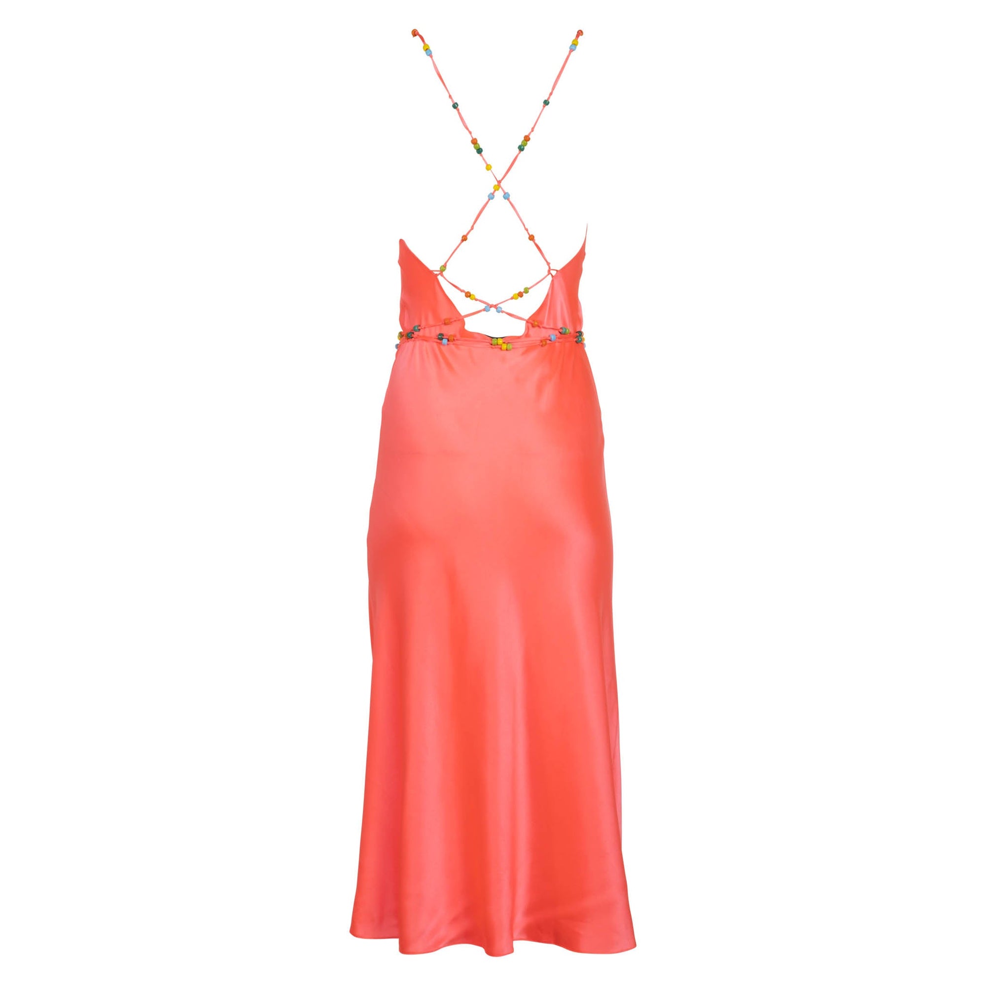 Beaded Strap Midi Slip Dress | Neon Coral