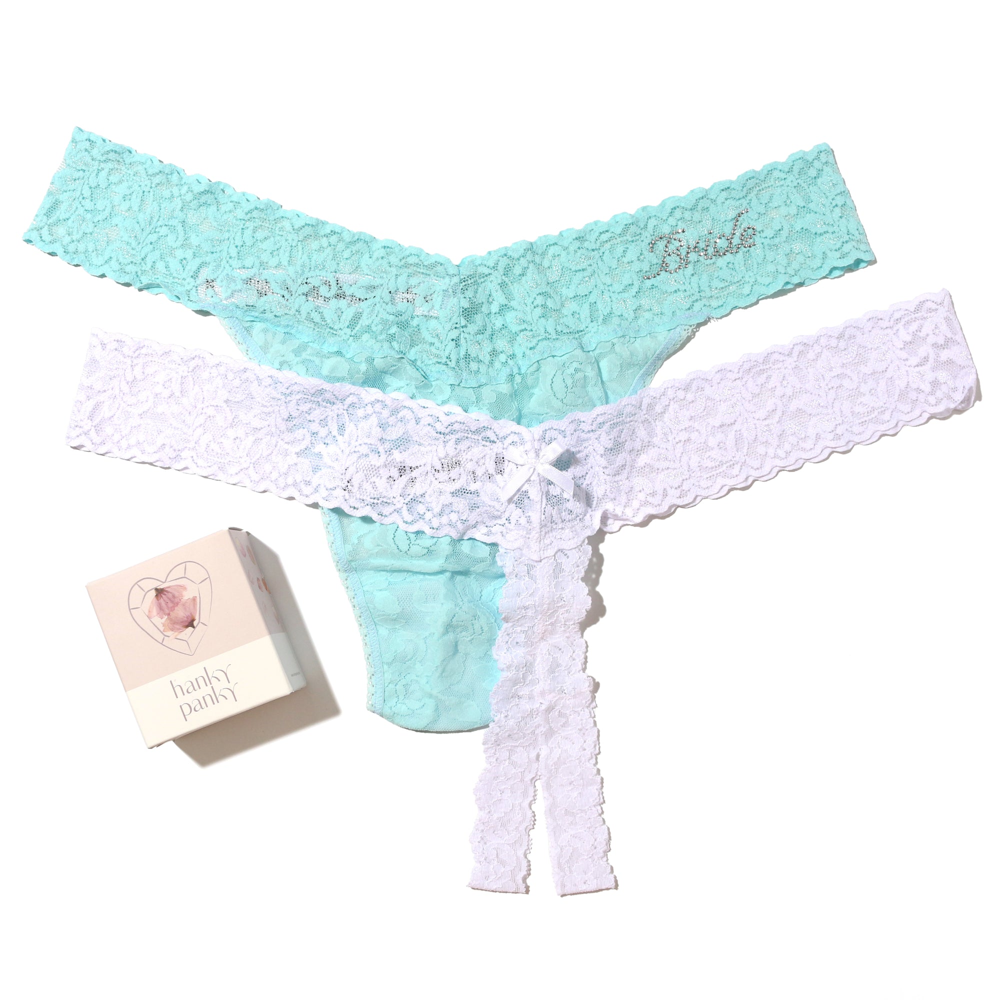 2 Pack Plus Size Naughty Nice Thongs | Celeste/White