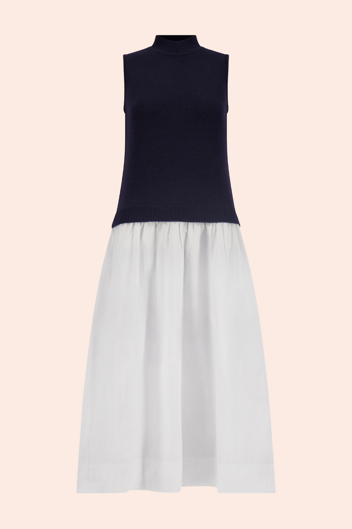 Poplin Combo Midi Knit Dress | Navy