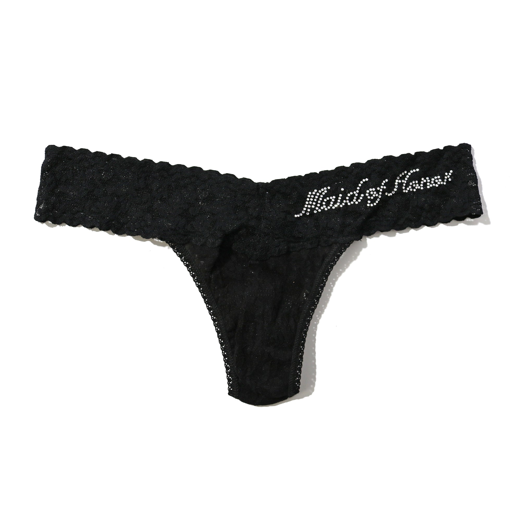 Maid Of Honor Low Rise Thong | Black-Clear Crystals