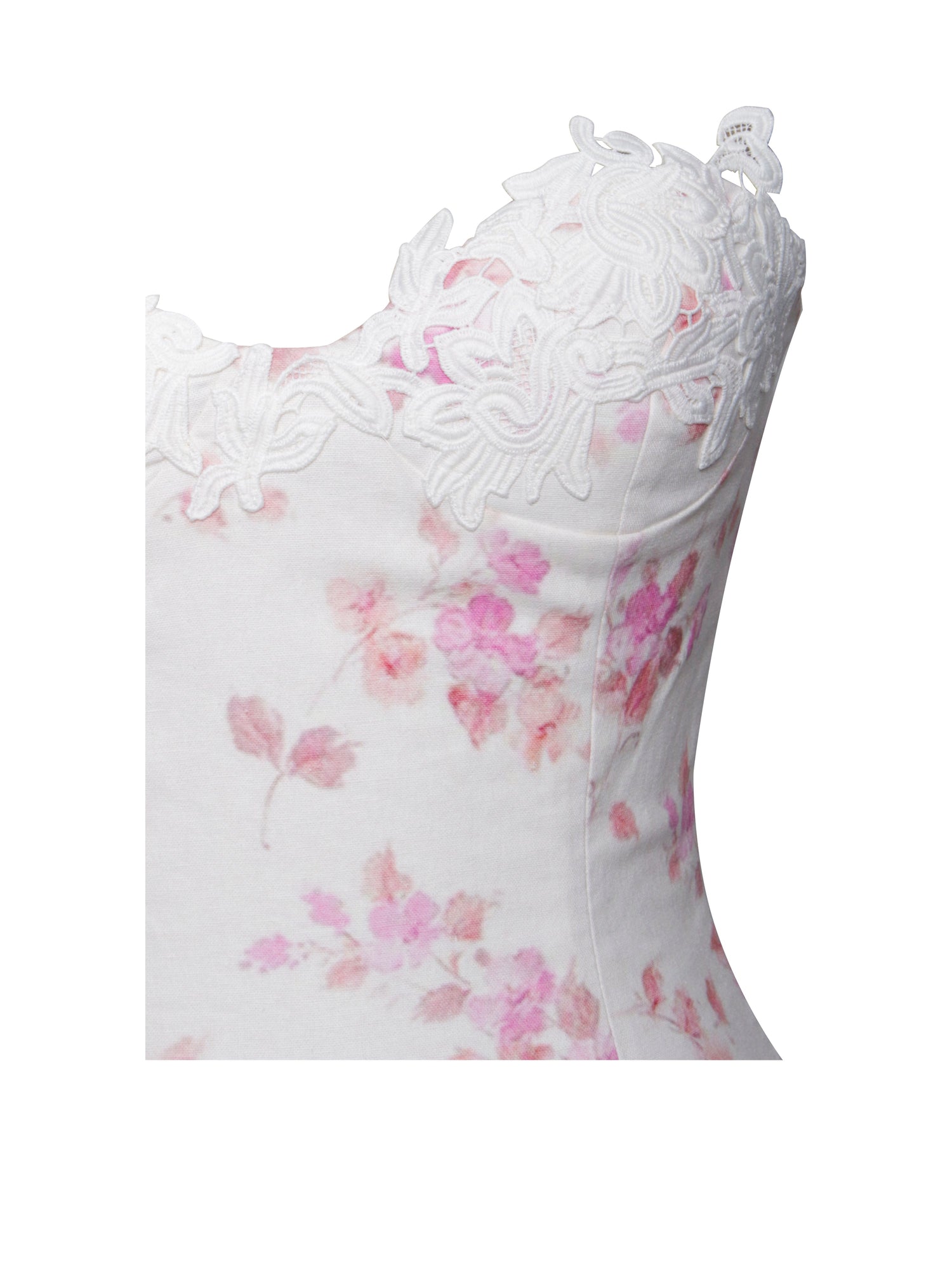 Samara Floral Drop Waist Linen Corset Puffy Mini Dress | Pink