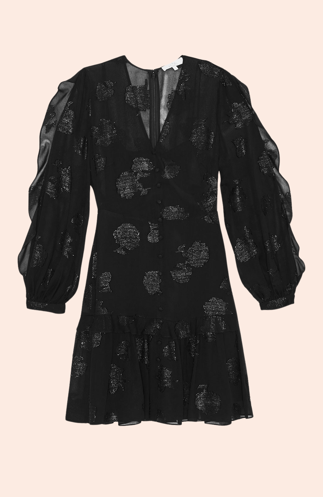 Floral Tinsel Full Sleeve Dress | Black