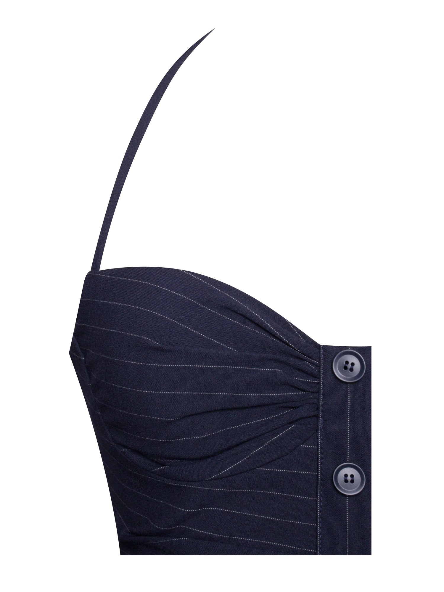 Melody Pinstripe Halter Drop Waist Mini Dress | Navy Blue