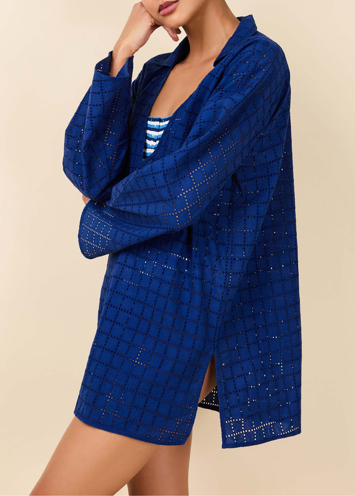 Womens | Alba Tunic Grid Eyelet | Maritime Navy