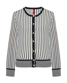 Classic Straight-Cut Mulberry Silk Knit Cardigan | White/Black