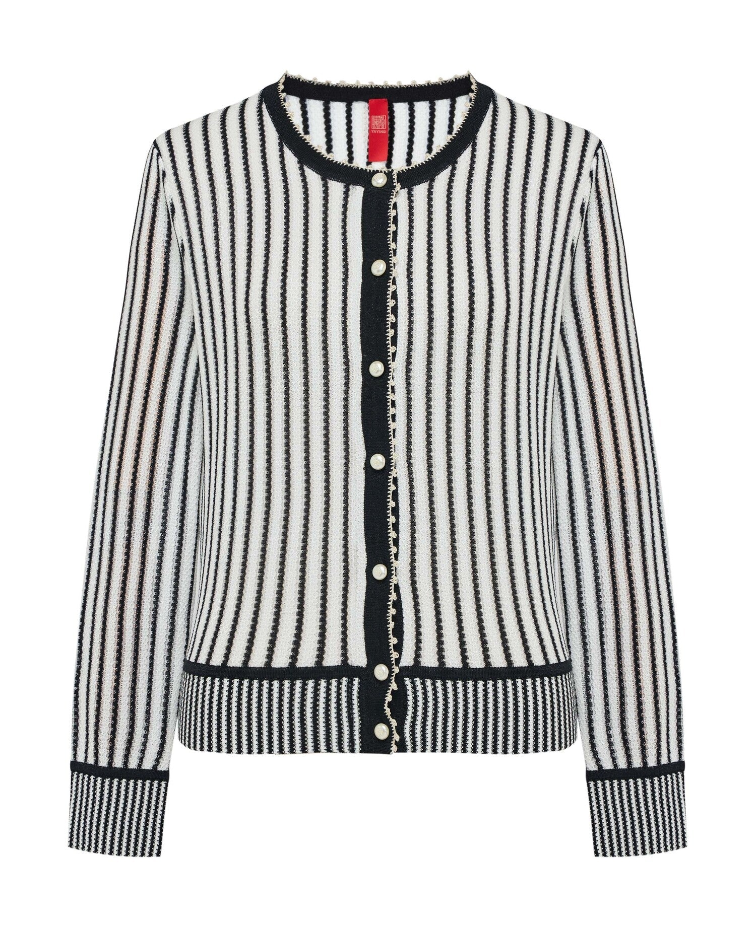 Classic Straight-Cut Mulberry Silk Knit Cardigan | White/Black