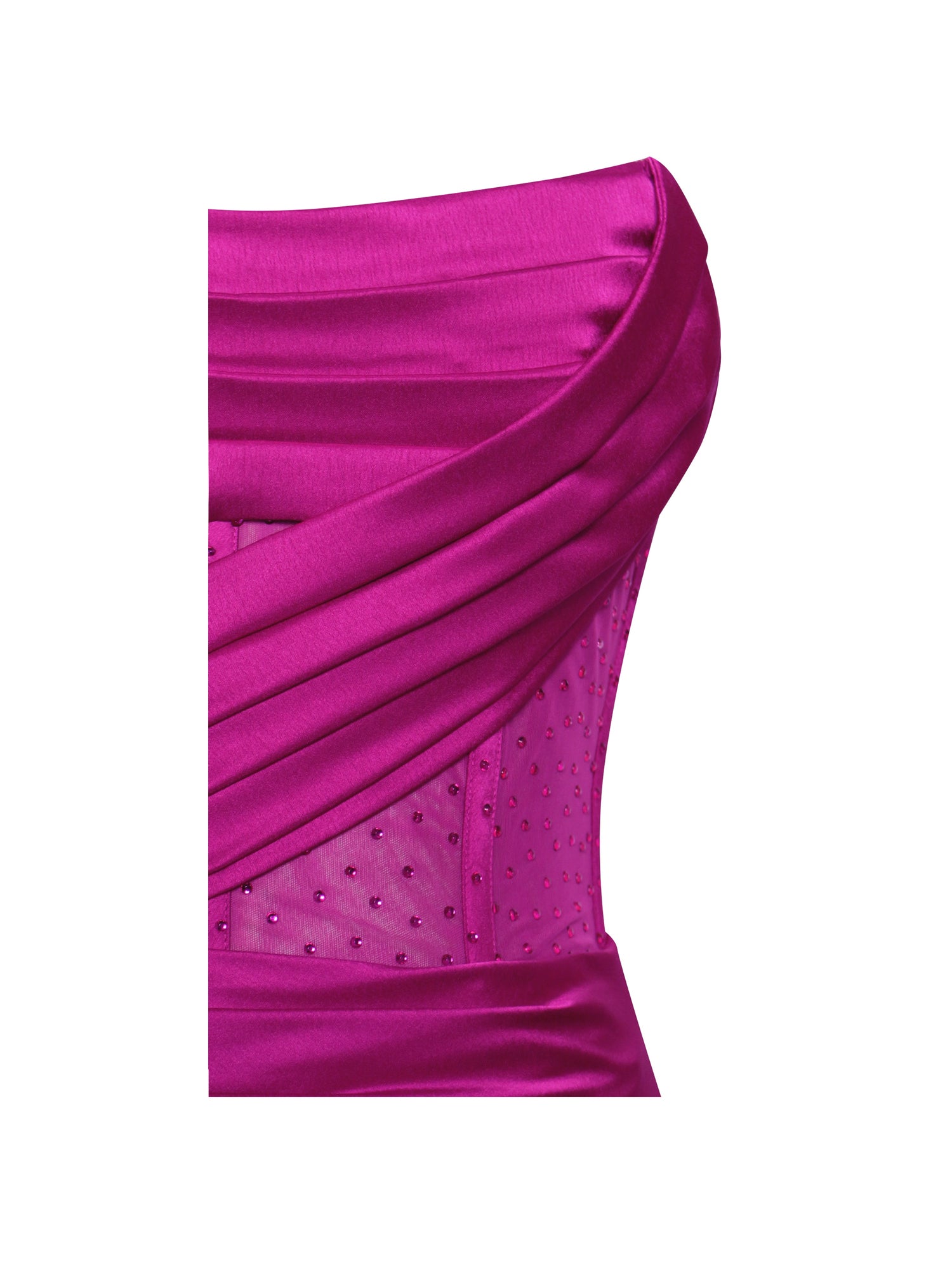 Holly Crystallized Corset High Slit Satin Gown | Fuchsia