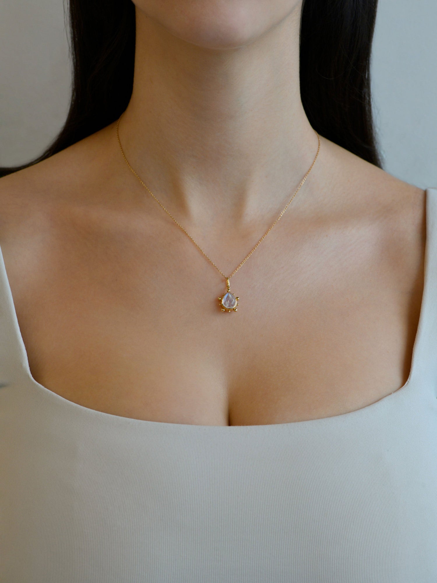 Dew Drop Moonstone Necklace | Moonstone | 14K Yellow Gold