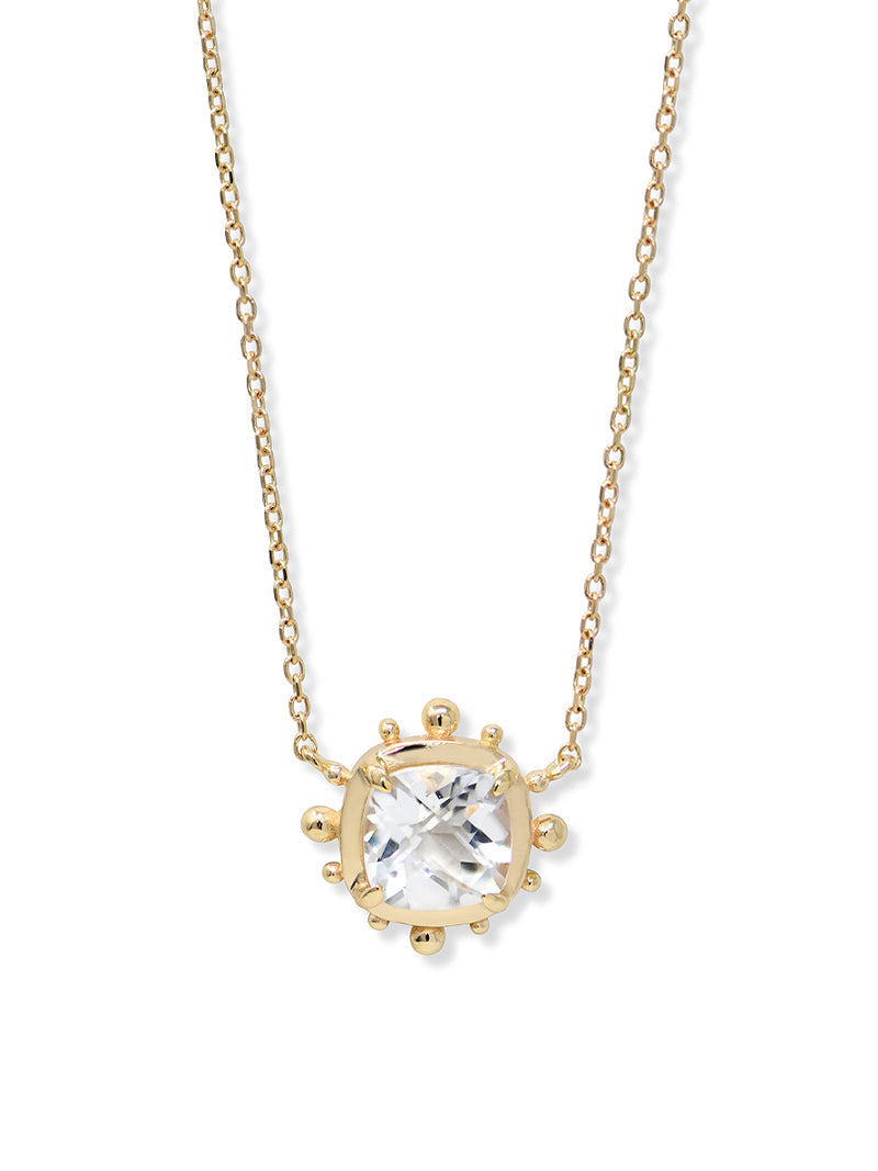 Dew Drop Avery Cushion Solitaire Necklace | Clear Topaz | 14K Yellow Gold