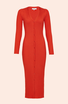 Button Front Ribbed Knit Dress | Vermillion