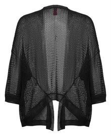 Vertical Geometric Texture Mulberry Silk Knit Cardigan | Black
