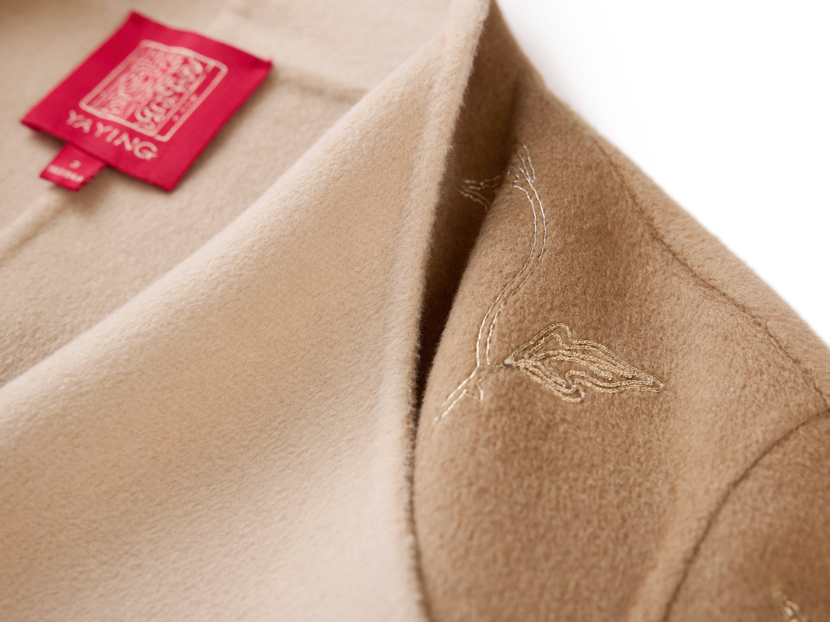 Gold Thread Embroidered Wool Cashmere Blended Coat | Camel