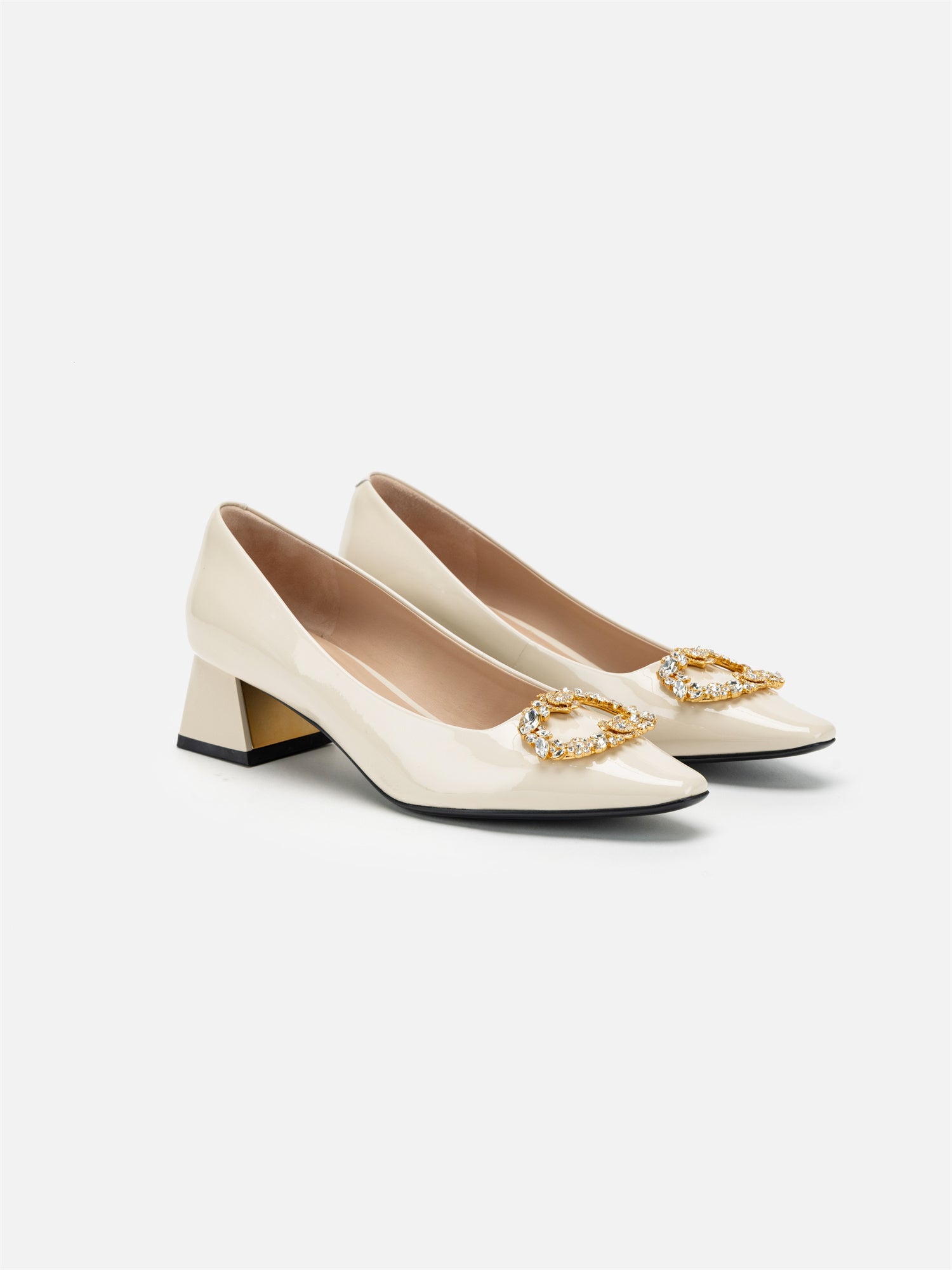 Buckle Detail Chunky Heel Commuter Shoes | White