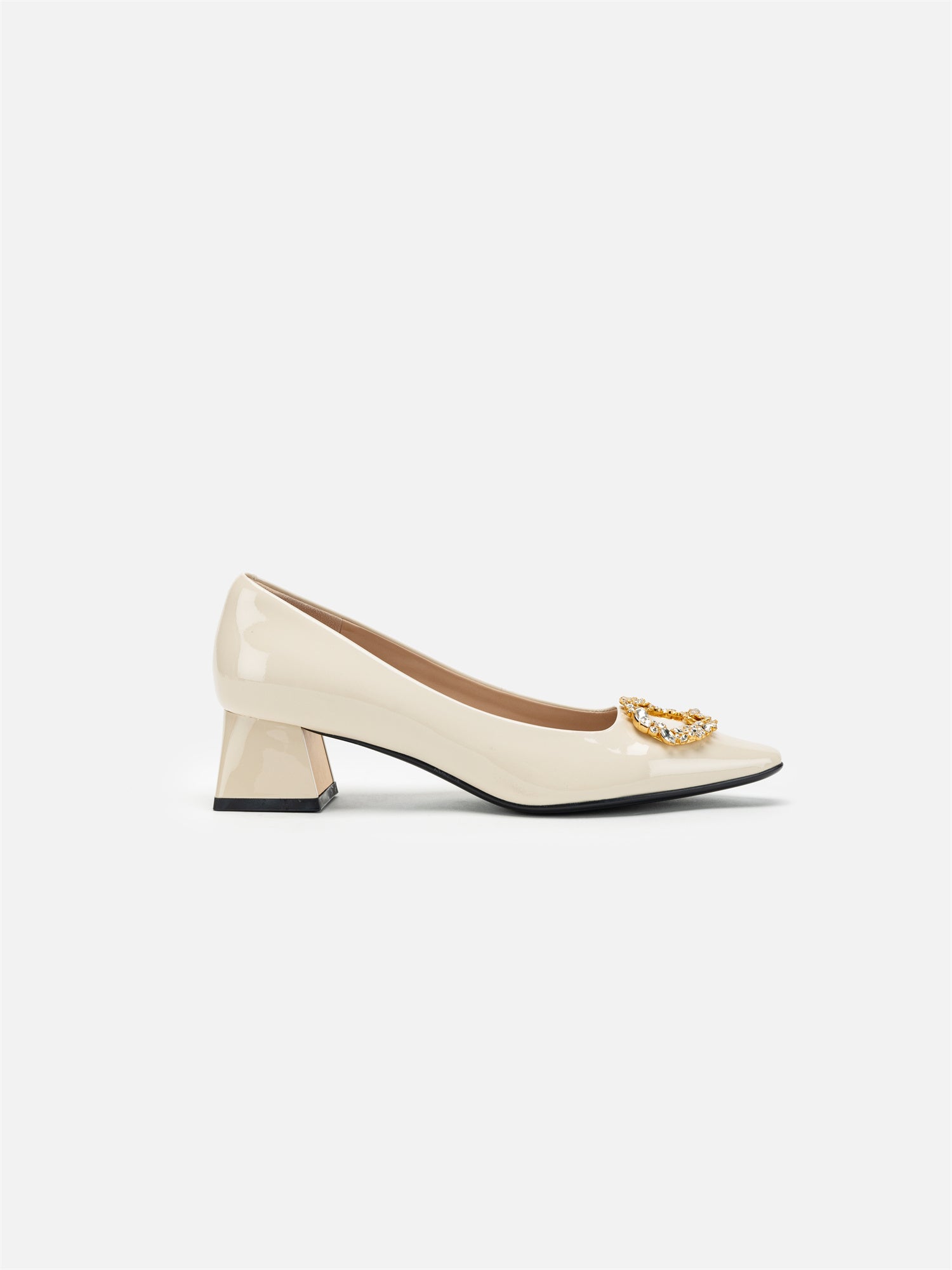 Buckle Detail Chunky Heel Commuter Shoes | White