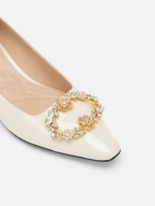 Buckle Detail Chunky Heel Commuter Shoes | White