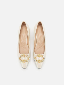 Buckle Detail Chunky Heel Commuter Shoes | White