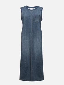 Sleeveless Faux Denim Dress | Blue