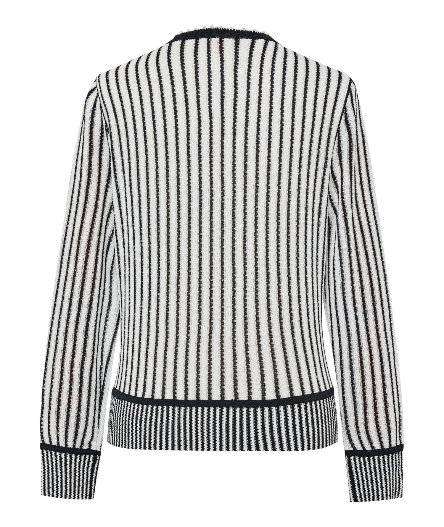 Classic Straight-Cut Mulberry Silk Knit Cardigan | White/Black