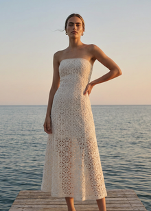 Lisboa Strapless Crochet Dress | Ceramic