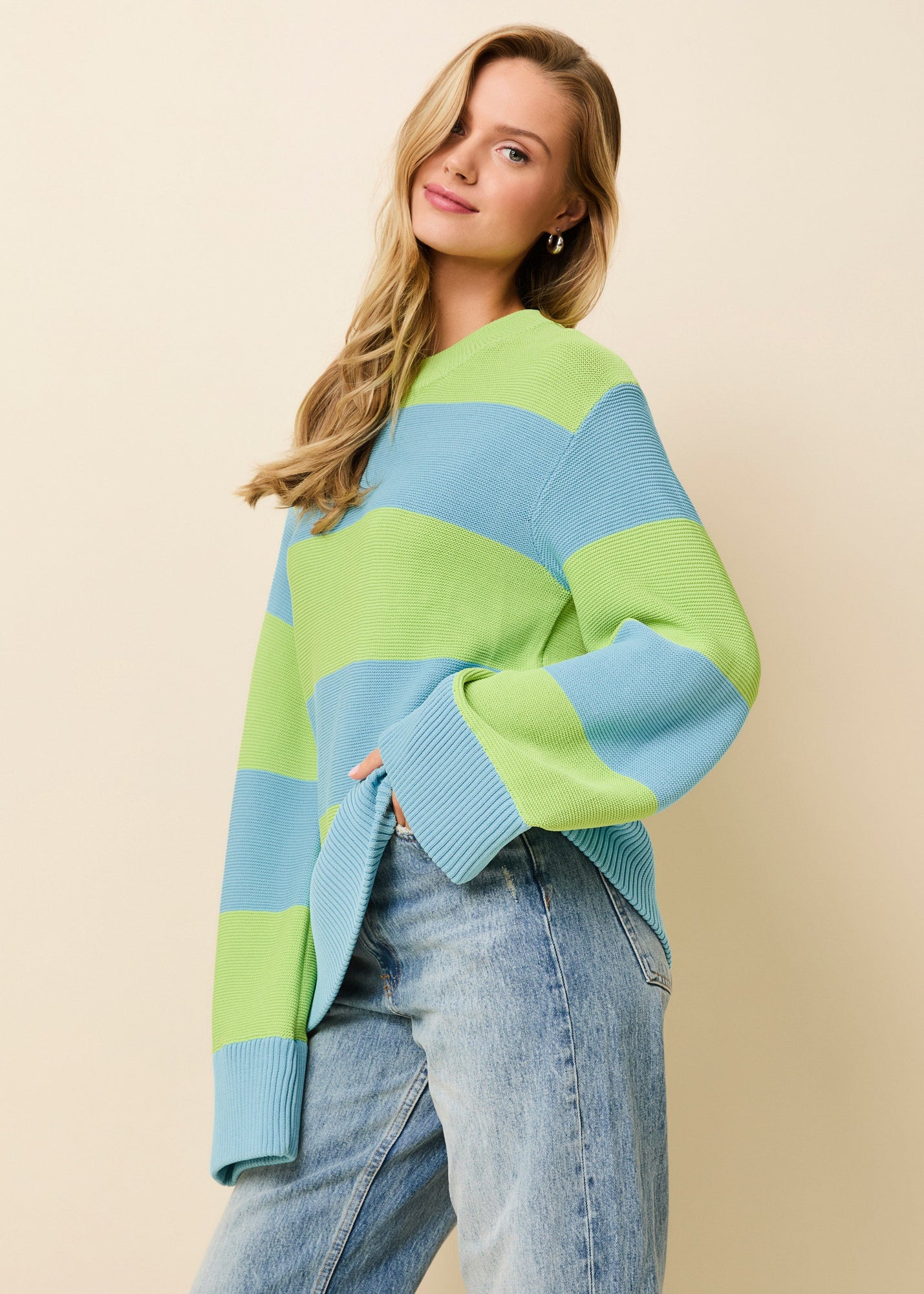 Womens | Tate Sweater | Ocean Mist/Sour Apple Rugby Stripe