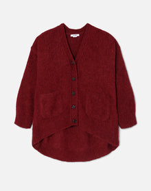 V Neck Oversized Cardigan | Burgundy Shag