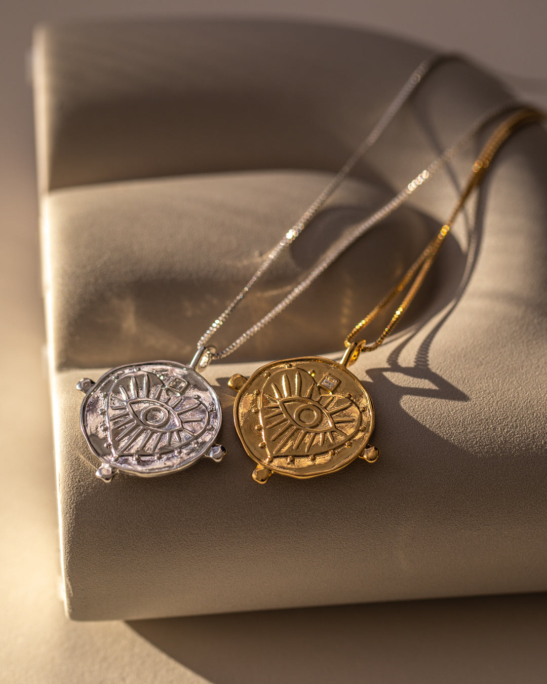 Evil Eye Double Coin Necklace | Silver