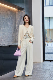 Silk Wool Cropped Jacket | Beige