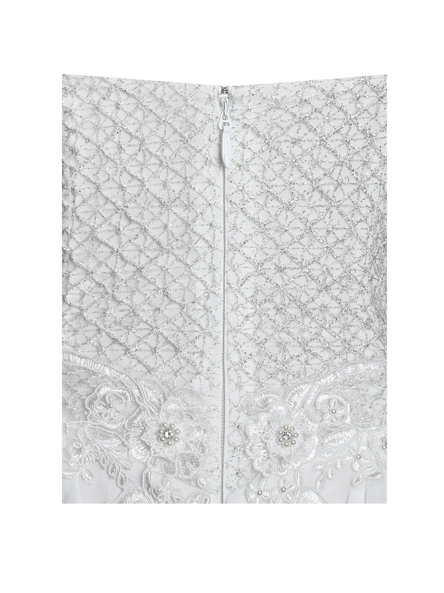 Fabiola Lace Trim Net Top Mini Flare Chiffon Dress | Silver