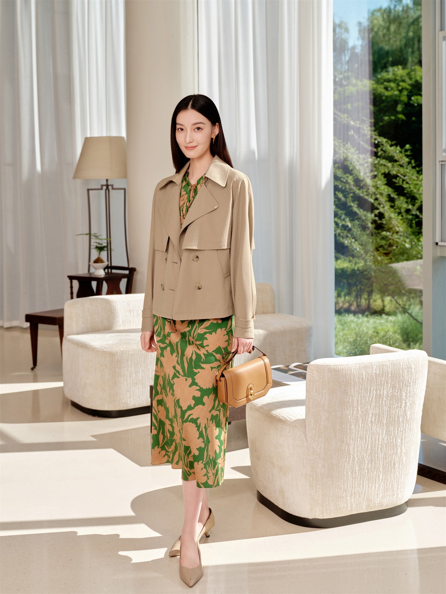 Chinese Style Waist-Cinched Dress | Green