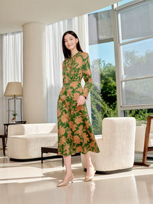 Chinese Style Waist-Cinched Dress | Green