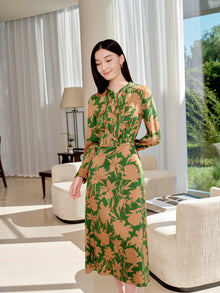 Chinese Style Waist-Cinched Dress | Green