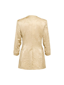 Mulberry Silk Jacquard 3/4 Sleeve Collarless Blazer | Khaki
