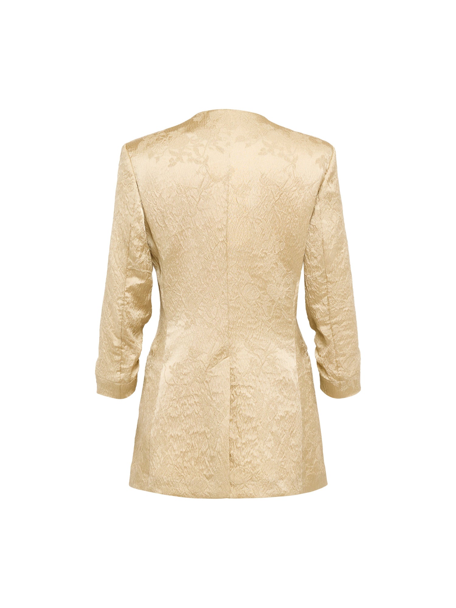 Mulberry Silk Jacquard 3/4 Sleeve Collarless Blazer | Khaki