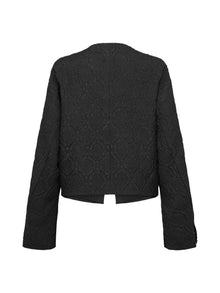 Mulberry Silk Wool Jacquard Frog Button Jacket | Black